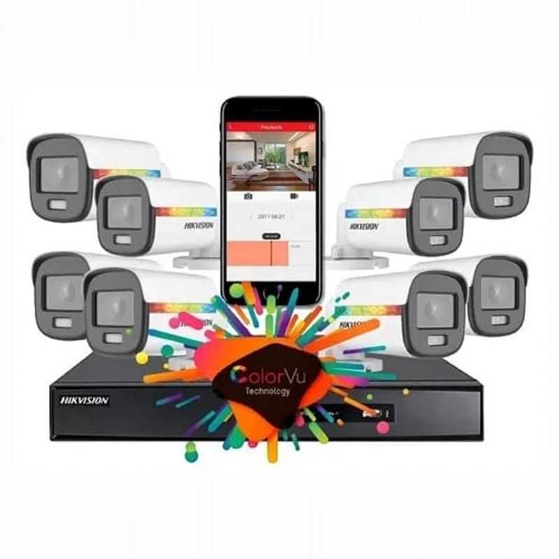 HIKVISION - Kit Seguridad Hikvision Dvr + 8 Cámaras Vision Color 24hs Color Blanco