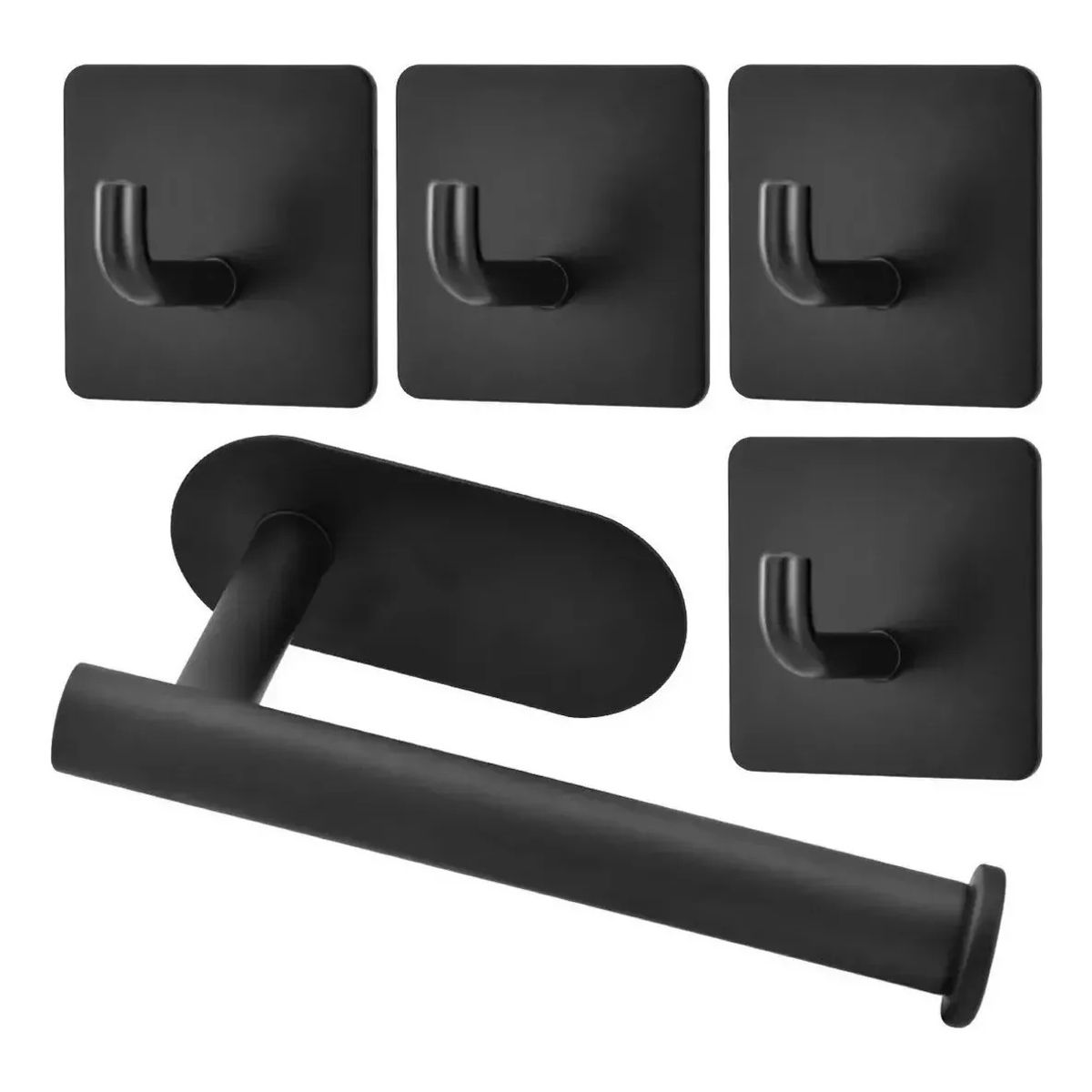 GENERICO - Porta Papel Higienico 304 Inoxidable Negro 4 Gancho De Ropa