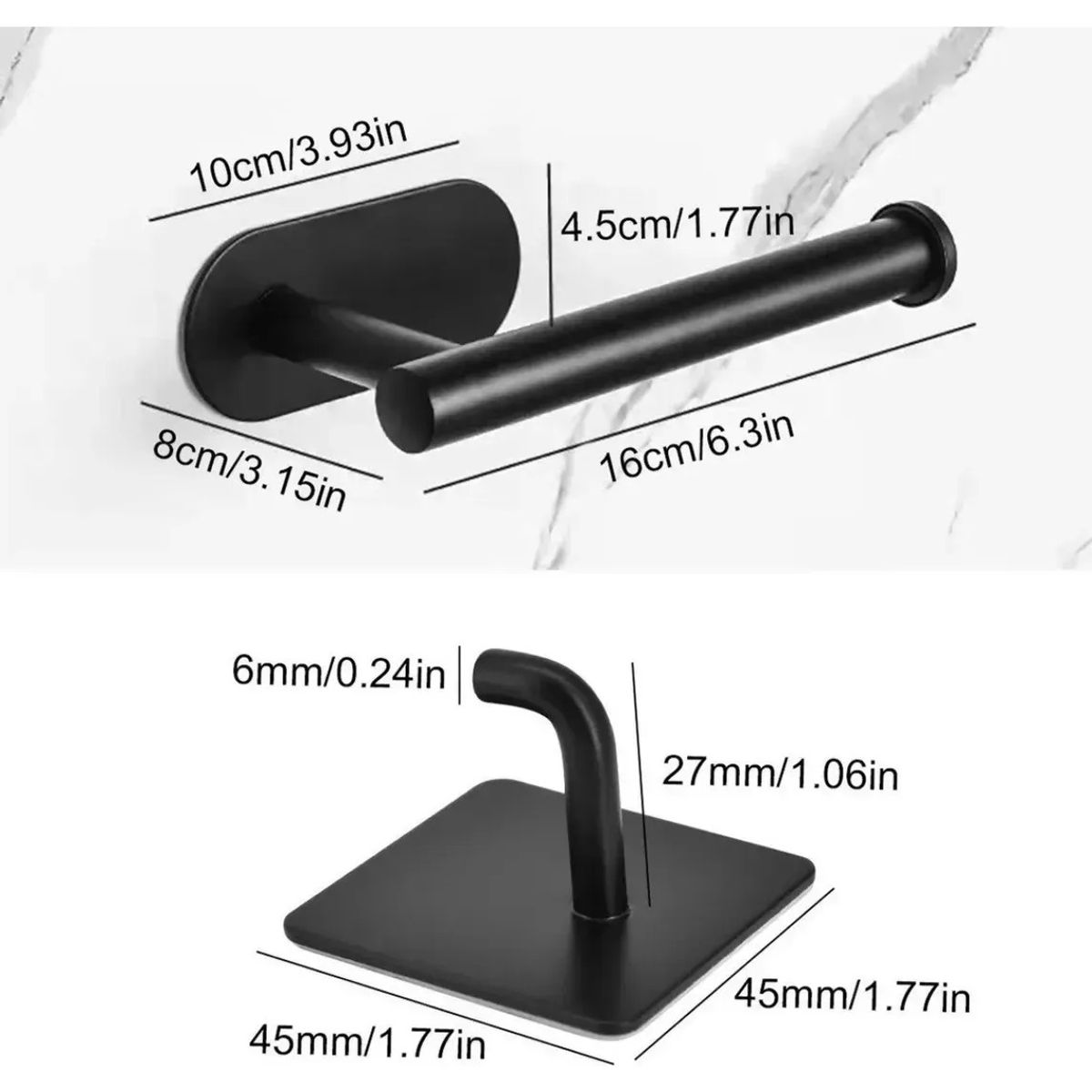 GENERICO - Porta Papel Higienico 304 Inoxidable Negro 4 Gancho De Ropa