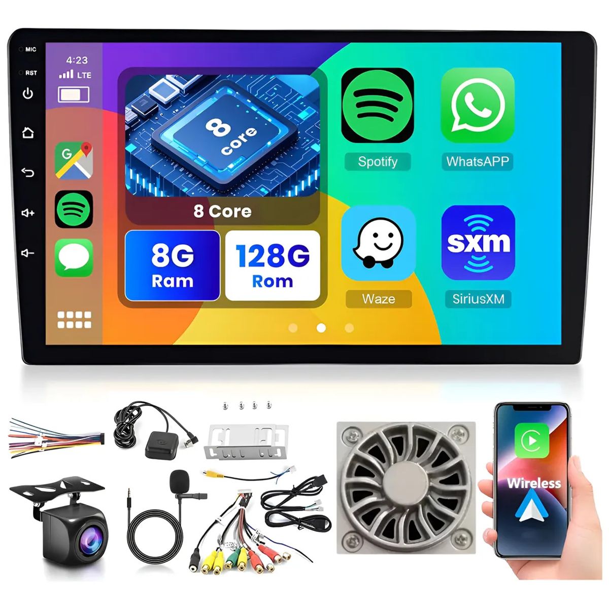 KUANGYE - Radio Auto Android Qled De 9 Con 8gb Ram 128gb Rom Carplay