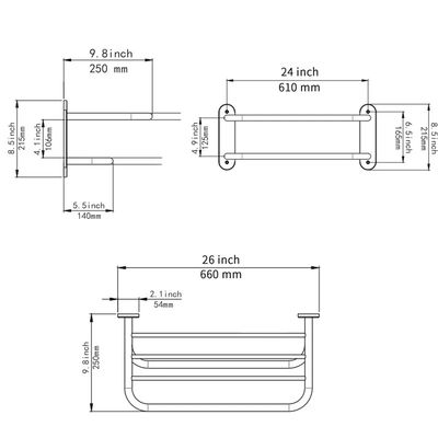 Imagen 2 del producto Porta Toallero Repisa 60 Cm Al Muro Baño Inoxidable