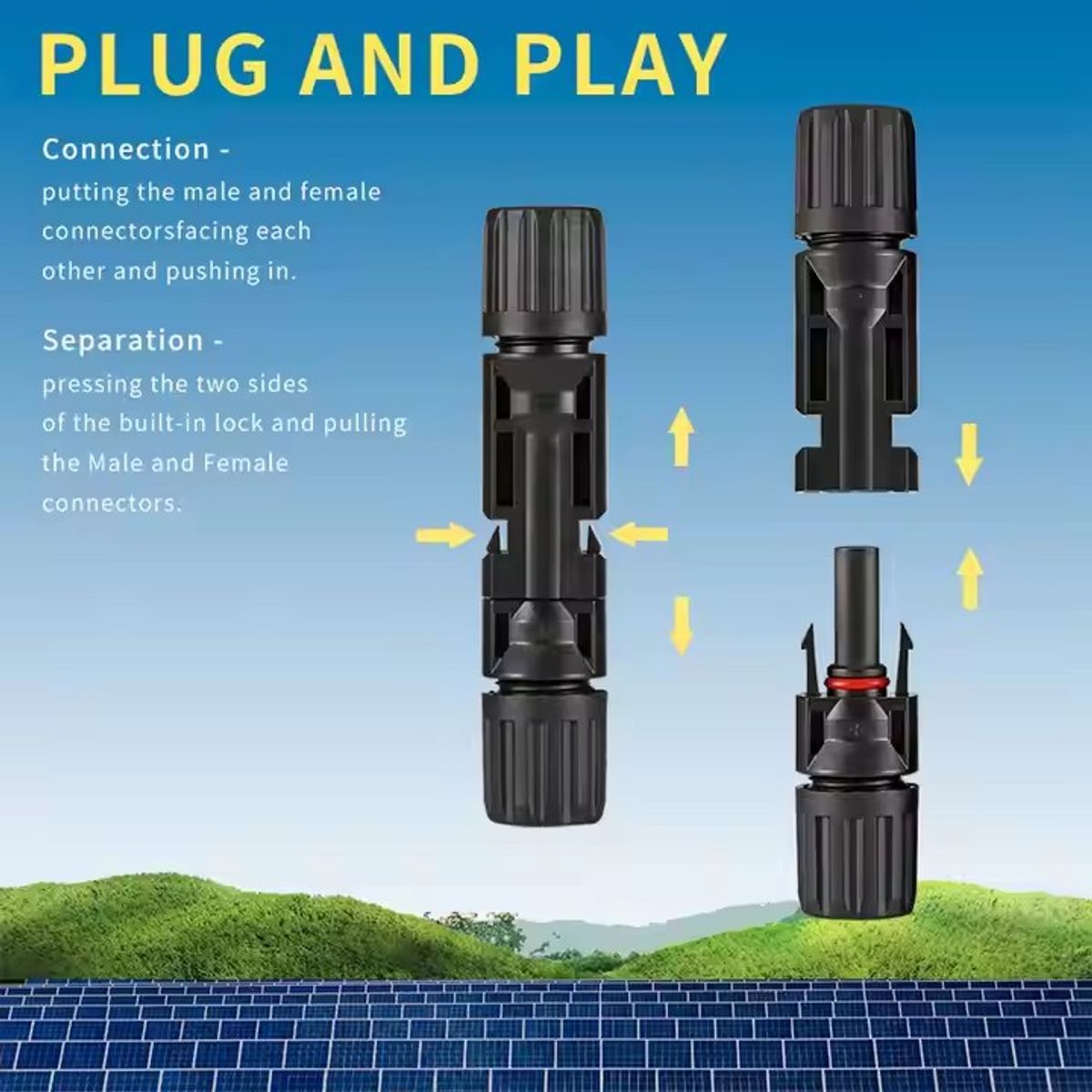 ATURE - Pack 10 De Conector Solar Fotovoltaico Mc4+llave Inglesa(Negro)