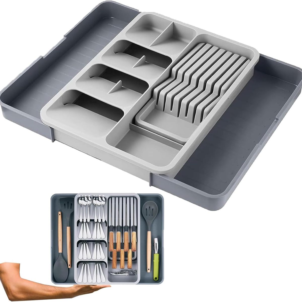 KUANGYE - Organizador De Cubiertos De Cocina Extensible Y Extraíble