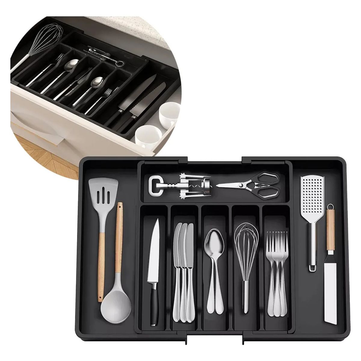 KUANGYE - Organizadores De Cubiertos Utensilios Cajon 8 Compartimento