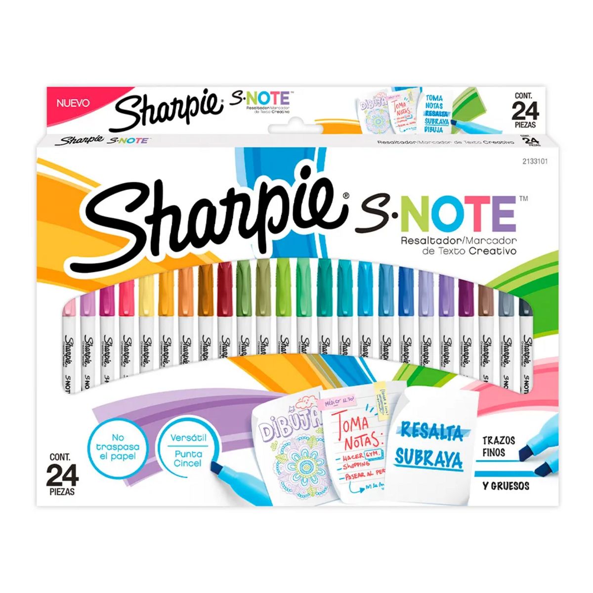 SHARPIE - Set 24 Destacadores Sharpie S-Note Punta Cincel Pastel