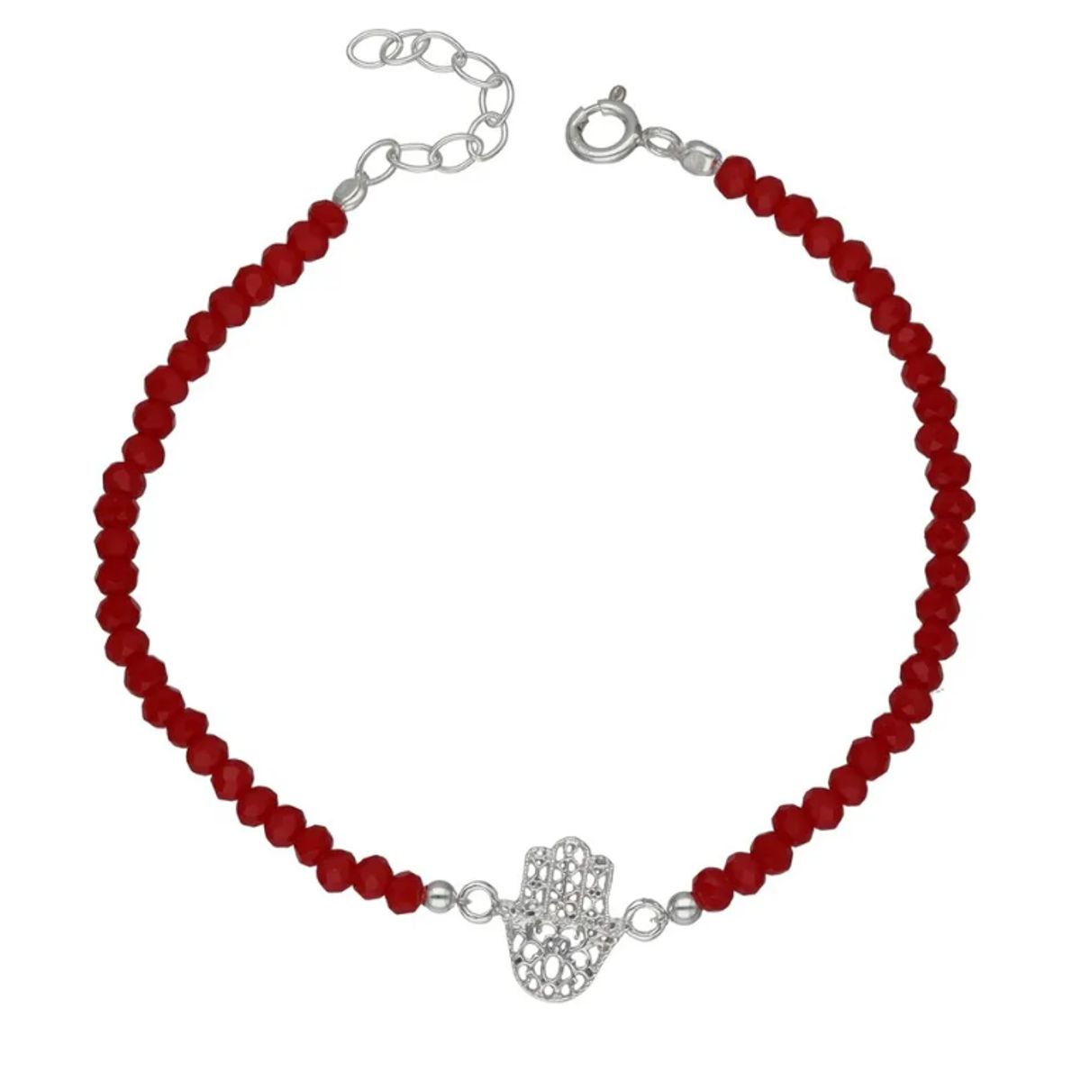 GENERICO - Pulsera Cristales Rojos Mano De Fátima Plata Fina Protección
