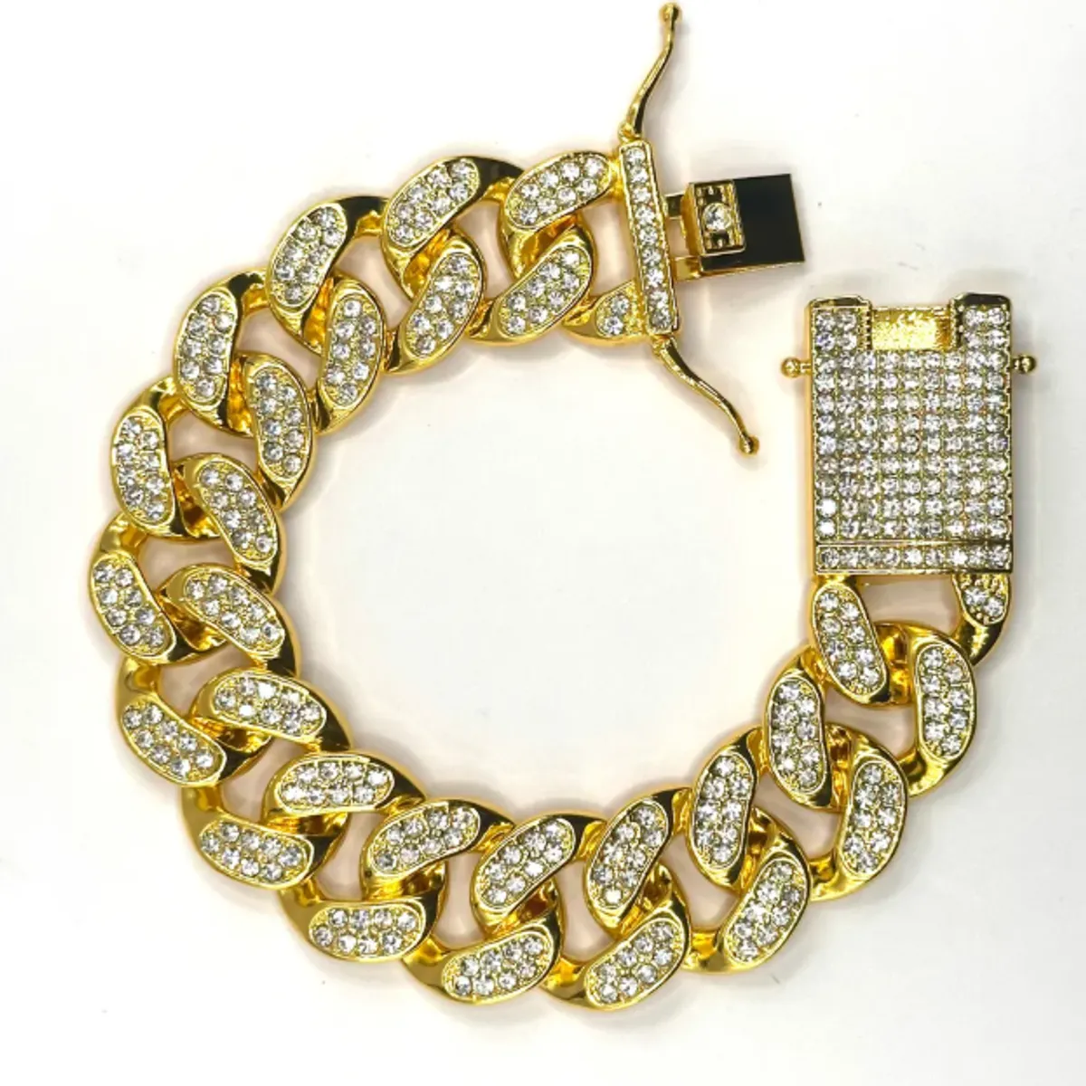 GENERICO - Pulsera Cubana De Lujo Gruesa Con Brillantes 20cm Hombre