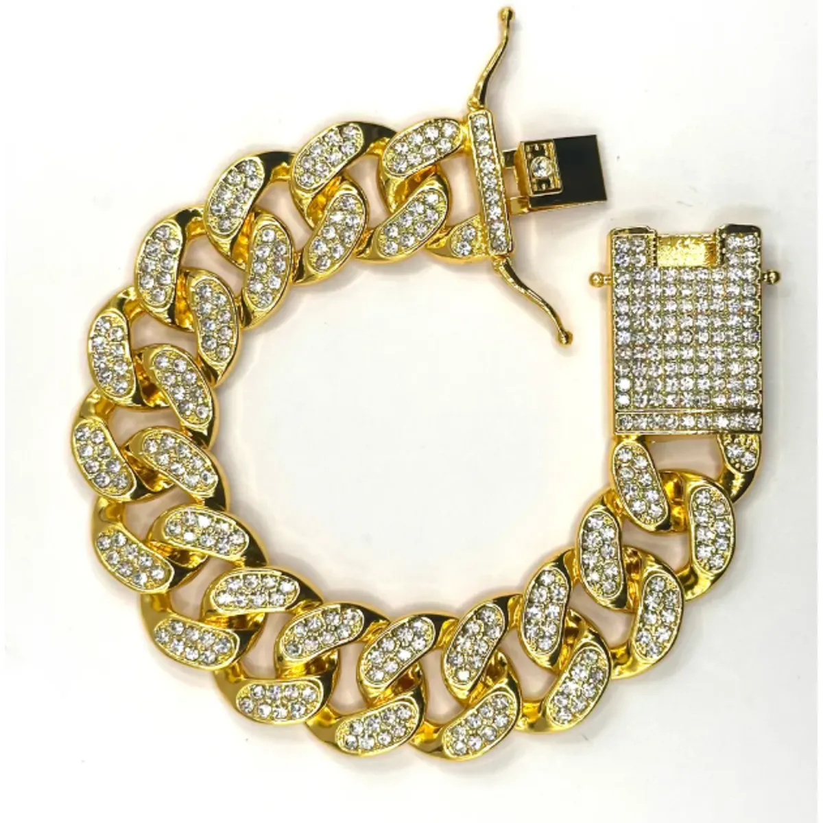 GENERICO - Pulsera Cubana De Lujo Gruesa Con Brillantes 20cm Hombre