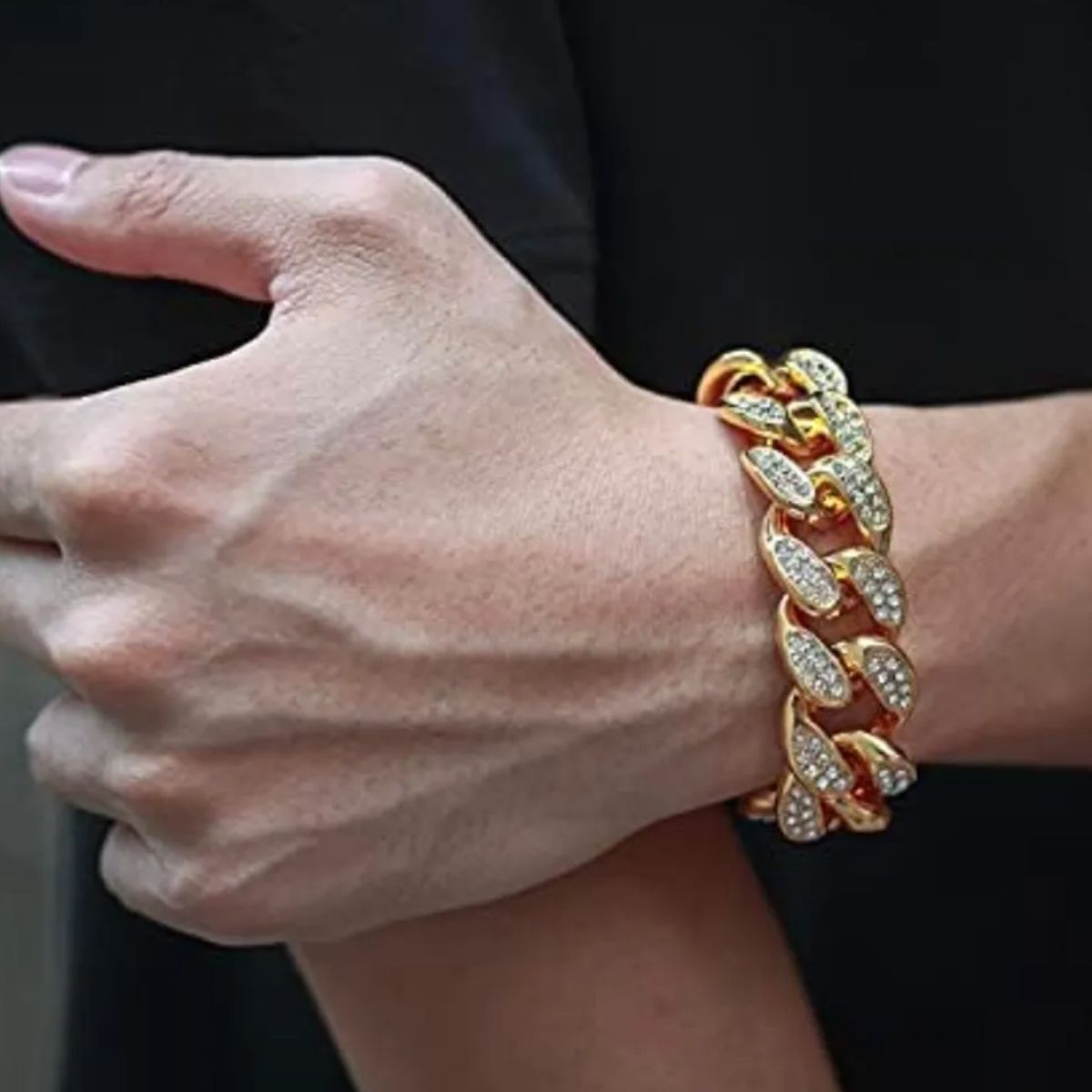 GENERICO - Pulsera Cubana De Lujo Gruesa Con Brillantes 20cm Hombre