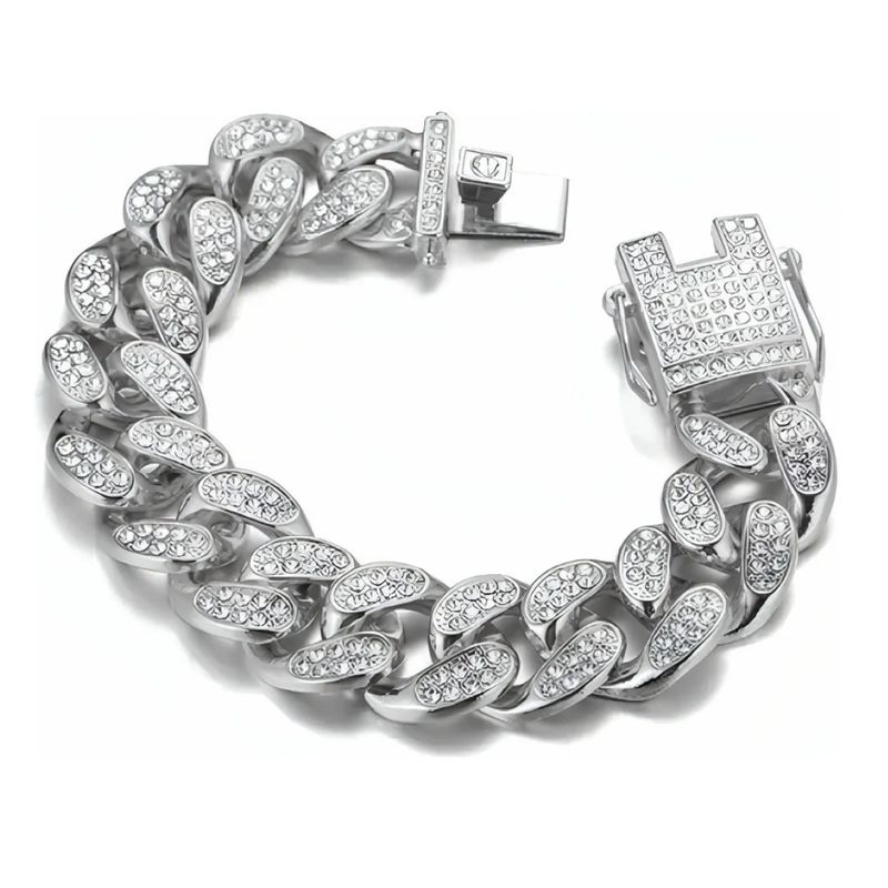 GENERICO - Pulsera Cubana De Lujo Gruesa Con Brillantes 20cm Hombre