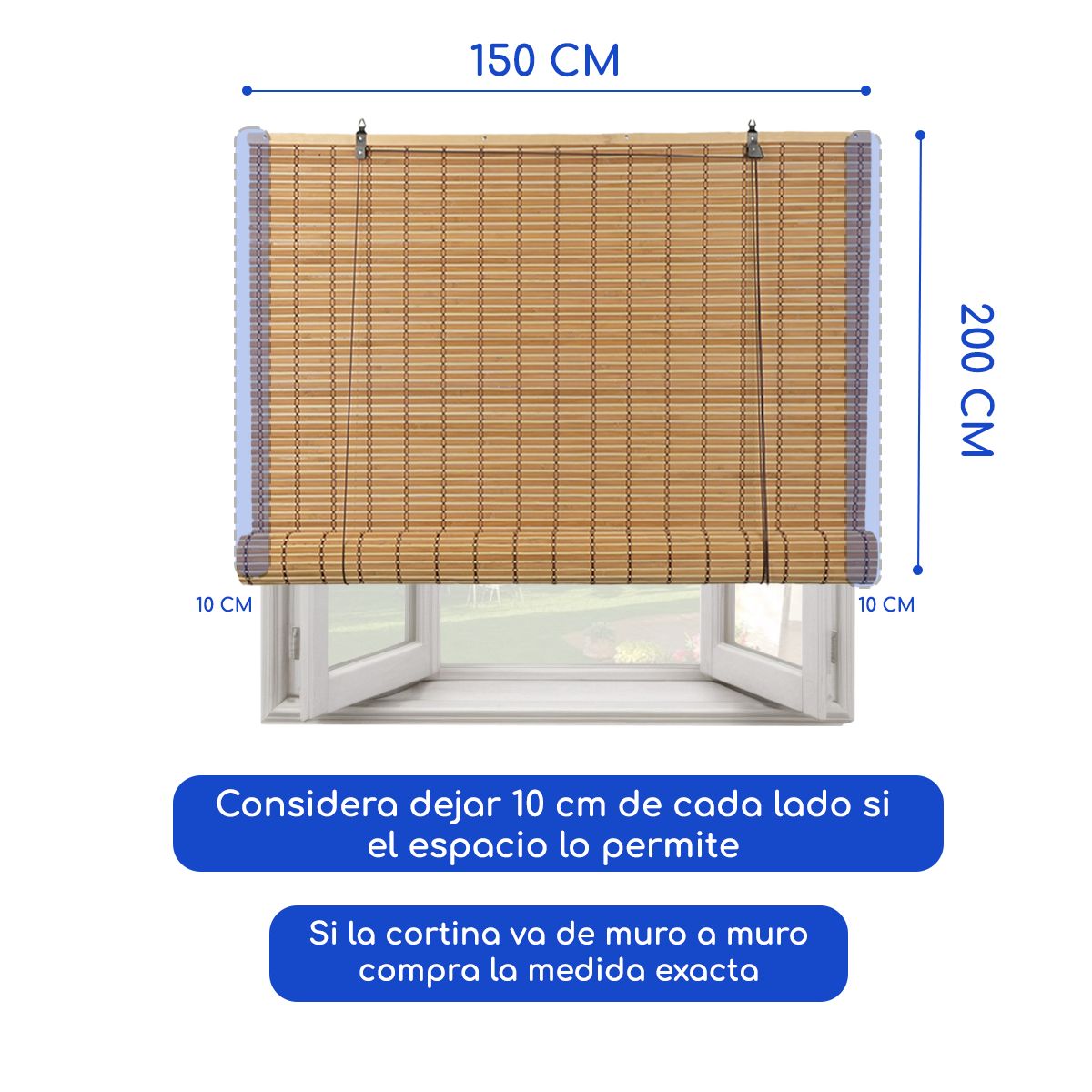 GUIZA - Cortina Roller Bambu Persiana Enrollable 150 X 200 Cafe Claro Guiza