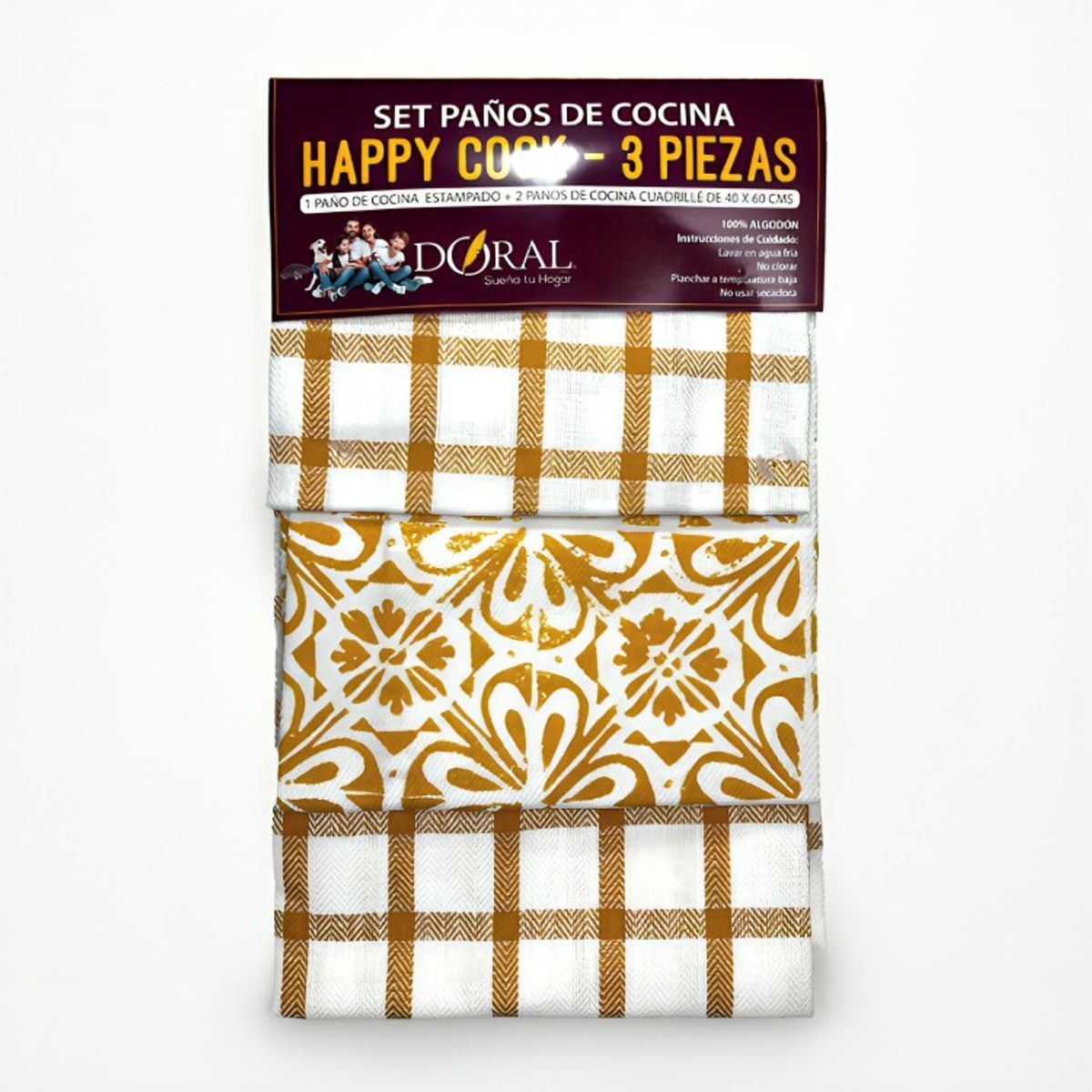 DORAL - Set 3 Paños de Cocina Happy Cook Amarillo