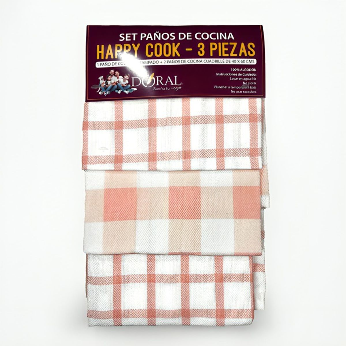 DORAL - Set 3 Paños de Cocina Happy Cook Rosa