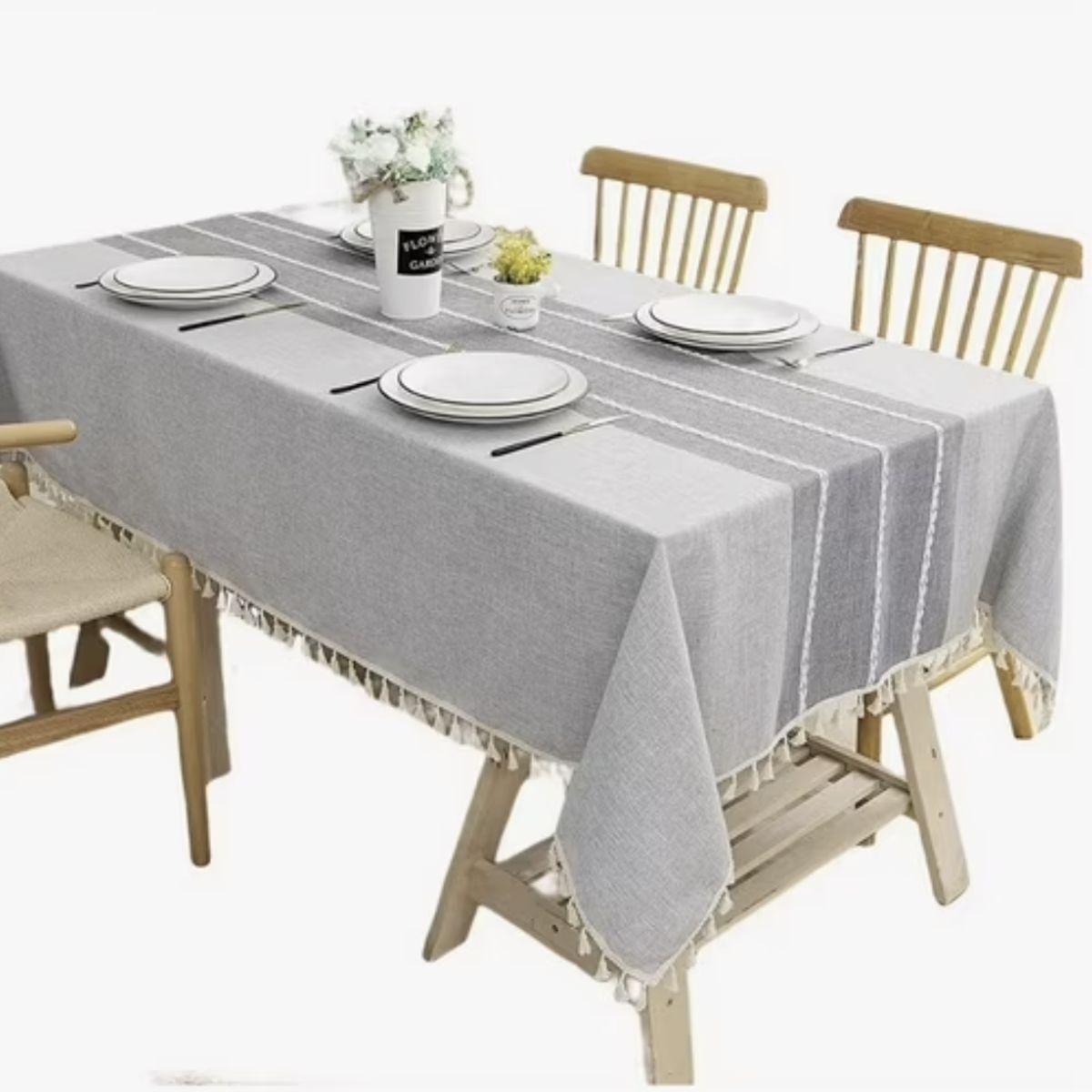 OKAY - Mantel Rectangular Mantel De Mesa Borla Algodón 140x220cm Color Gris Rayas