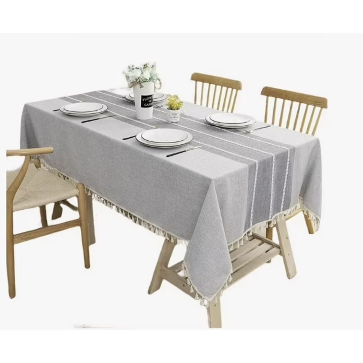 OKAY - Mantel Rectangular Mantel De Mesa Borla Algodón 140x220cm Color Gris Rayas