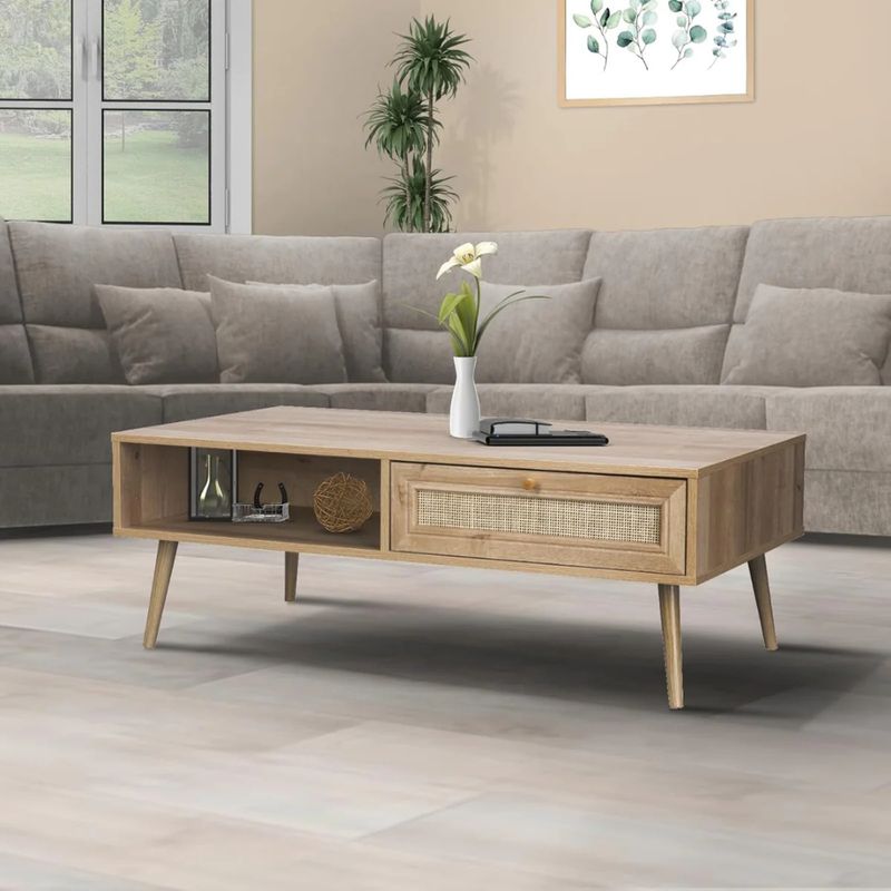 PANDALINO - Mesa Centro Marshall - Rattan y Madera - Estilo Natural