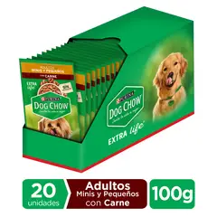 DOG CHOW - Pack x20 Alimento húmedo Adultos Minis/Pequeños Carne 100 g
