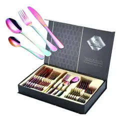 GENERICO - Set 24 Pc Cubierto Servicio Acero Inoxidable Tornasol + Caja