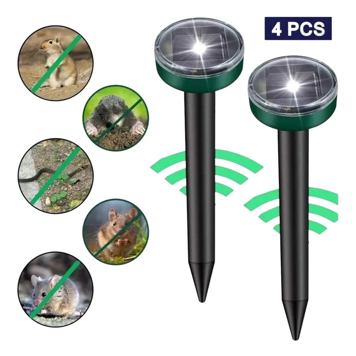 GENERICO - 4 Estacas Solar Luz Led Con Repelente Ratas Ratones Roedores