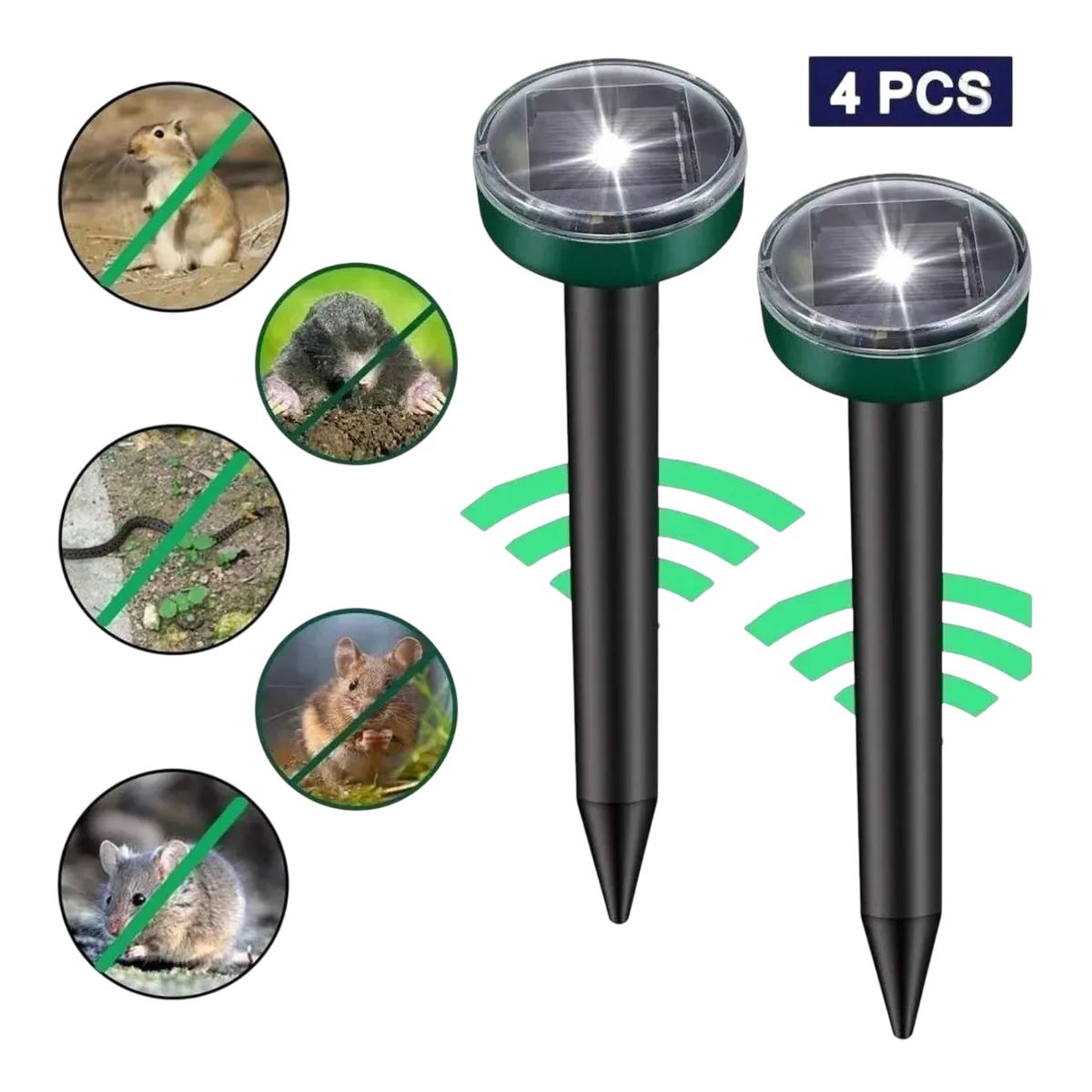 GENERICO - 4 Estacas Solar Luz Led Con Repelente Ratas Ratones Roedores