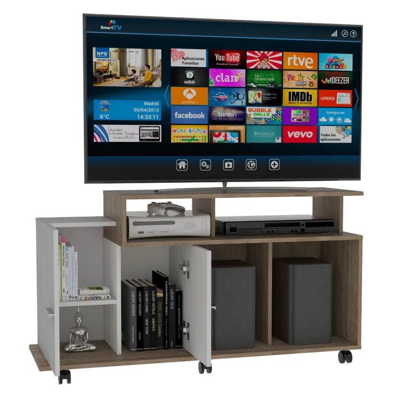 TUHOME - Rack TV 40 Valera 2 Puertas Miel Y Blanco