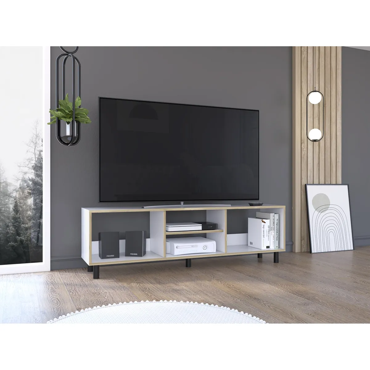 TUHOME - Rack TV 70" Con 5 Repisas - Blanco 47.5x160x35 cm