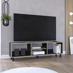 TUHOME - Rack TV 70" Con 5 Repisas Negro 47.5x160x35 cm