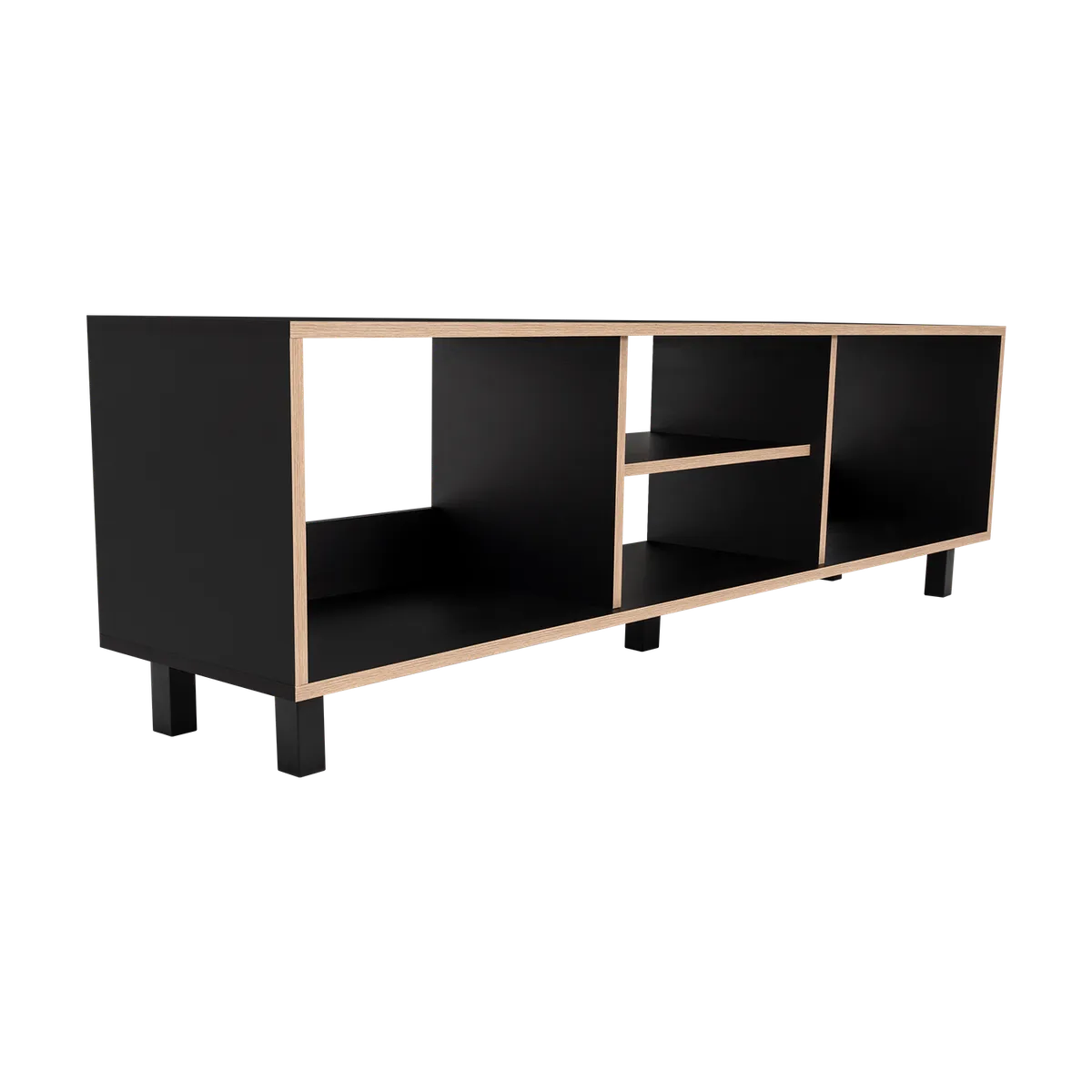 TUHOME - Rack TV 70" Con 5 Repisas Negro 47.5x160x35 cm