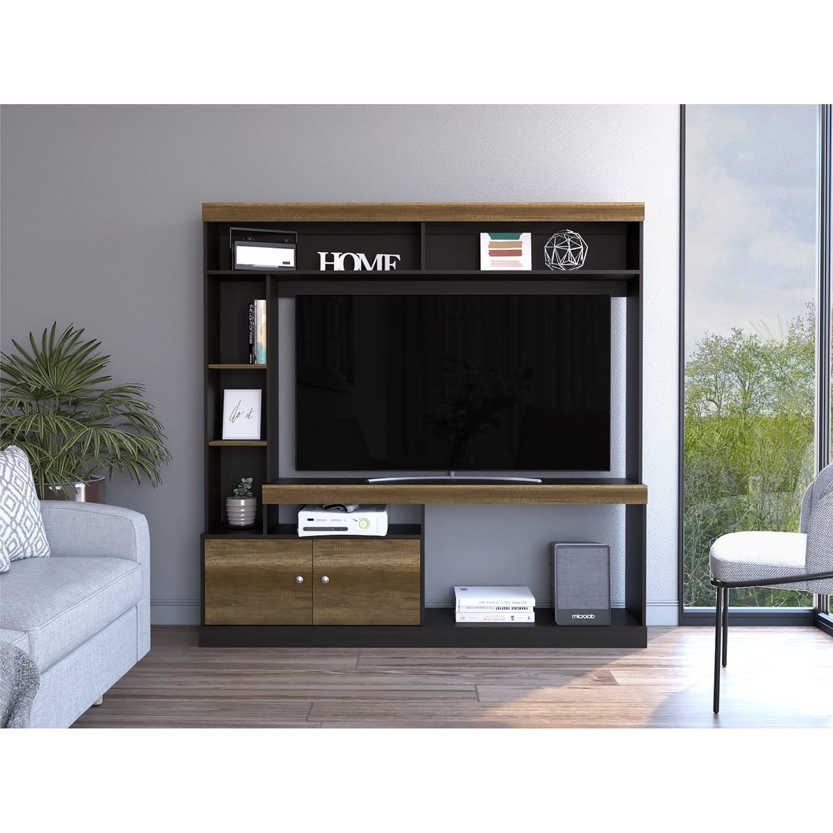 TUHOME - Estante TV  55" Con 2 Puertas 7 Repisas Fm-002C - Café Oscuro