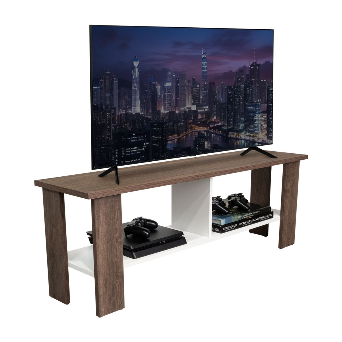 TUHOME - Rack TV 50" Con 2 Repisas - Café Claro y Blanco 42.1x120.3x31.1 cm