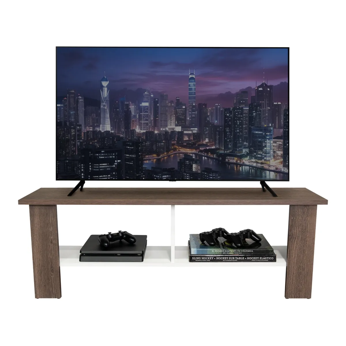 TUHOME - Rack TV 50" Con 2 Repisas - Café Claro y Blanco 42.1x120.3x31.1 cm