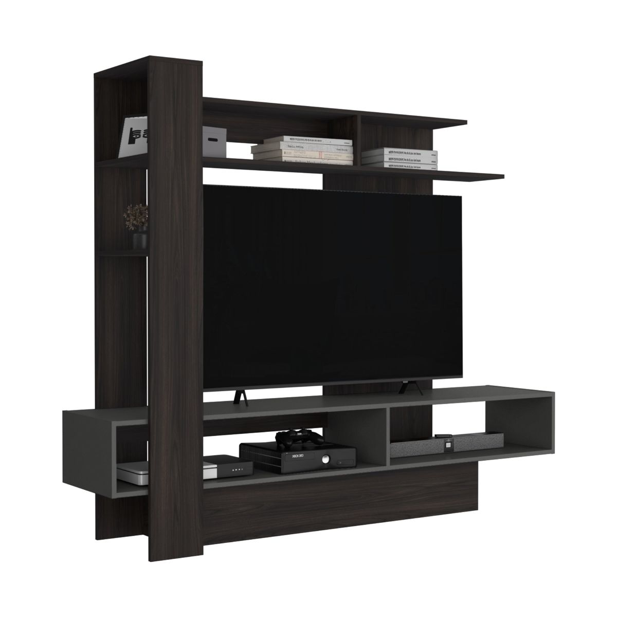 TUHOME - Estante TV 60 Flamenco Café Oscuro Y Plomo 152X180X40 Cm