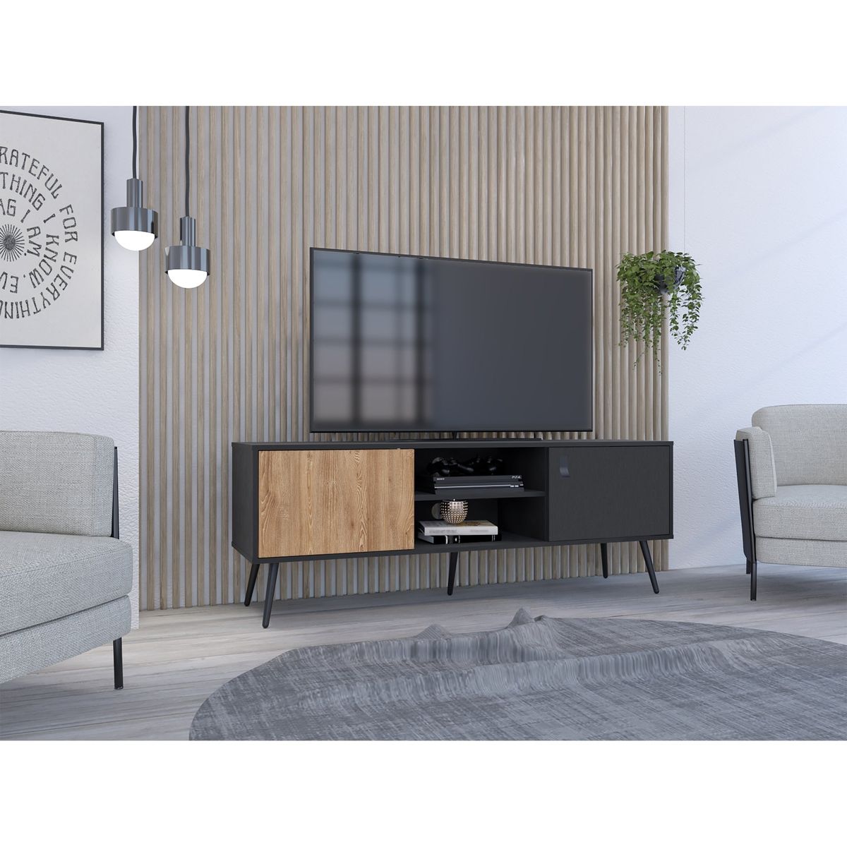 TUHOME - Rack TV 59" Con 2 Puertas 2 Repisas Fm-022N Negro