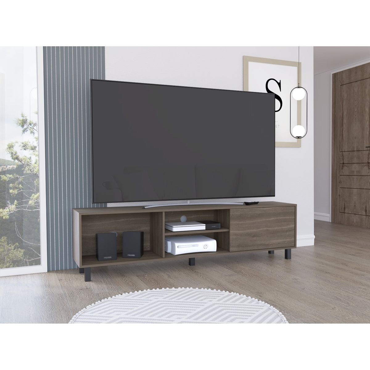 TUHOME - Rack TV 70" Con 3 Repisas 1 Puerta Fm-015C - Cafe Oscuro