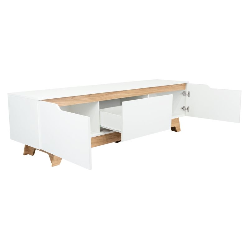 TUHOME - Rack TV 80 Woodall 2 Puertas 1 Cajon Blanco Y Fresno