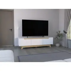 TUHOME - Rack TV 80 Woodall 2 Puertas 1 Cajon Blanco Y Fresno
