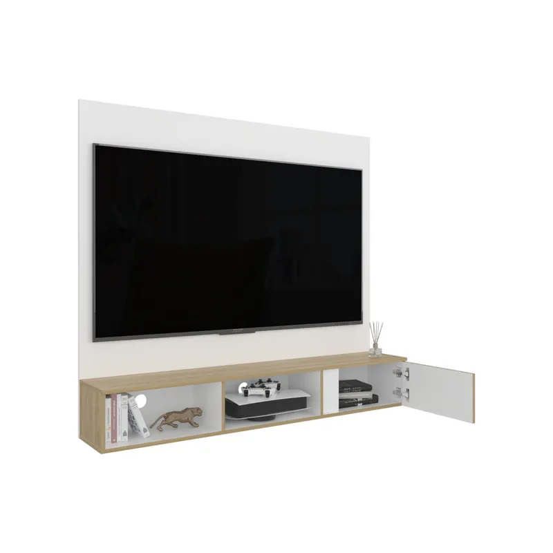 TUHOME - Panel TV 65 Dassel 150X1325X296 Cm Blanco Y Fresno