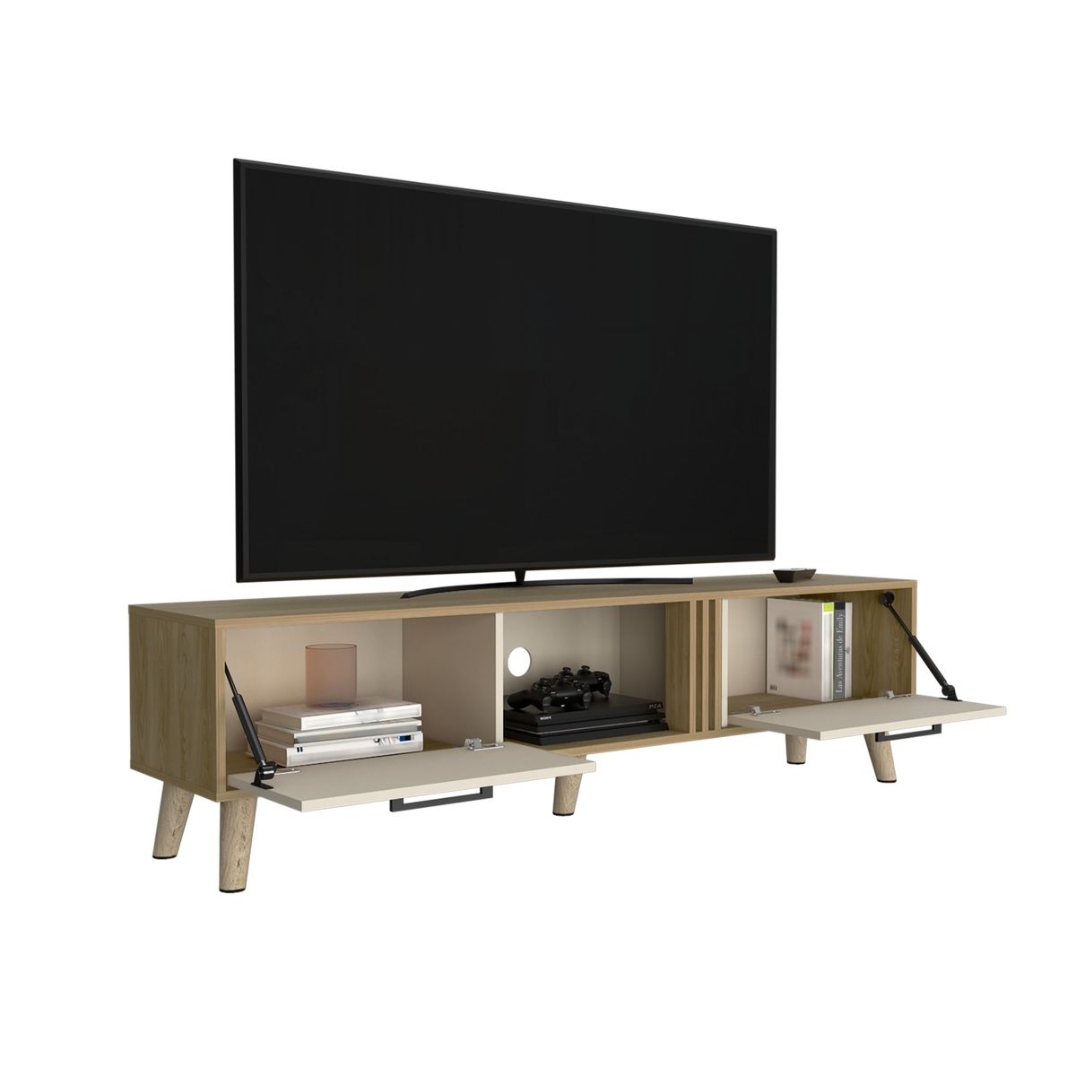 TUHOME - Rack TV 65 Vance 2 Puertas 160X43X35 Cm Fresno Y Capri