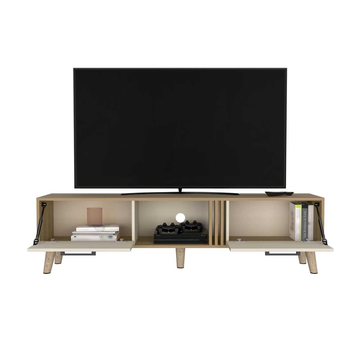 TUHOME - Rack TV 65 Vance 2 Puertas 160X43X35 Cm Fresno Y Capri