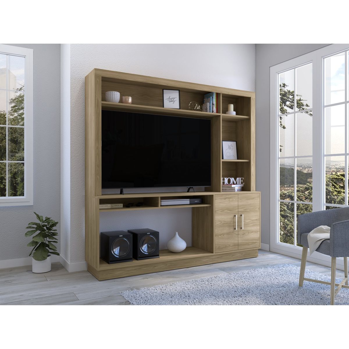 TUHOME - Estante TV 55 Cantabria 2 Puertas Fresno 180X180X40 Cm