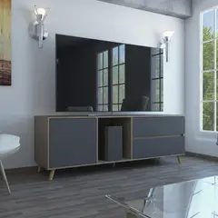 TUHOME - Rack TV 60" Con 2 Cajones Y 1 Puerta Fm-008C - Cafe Claro / Plomo