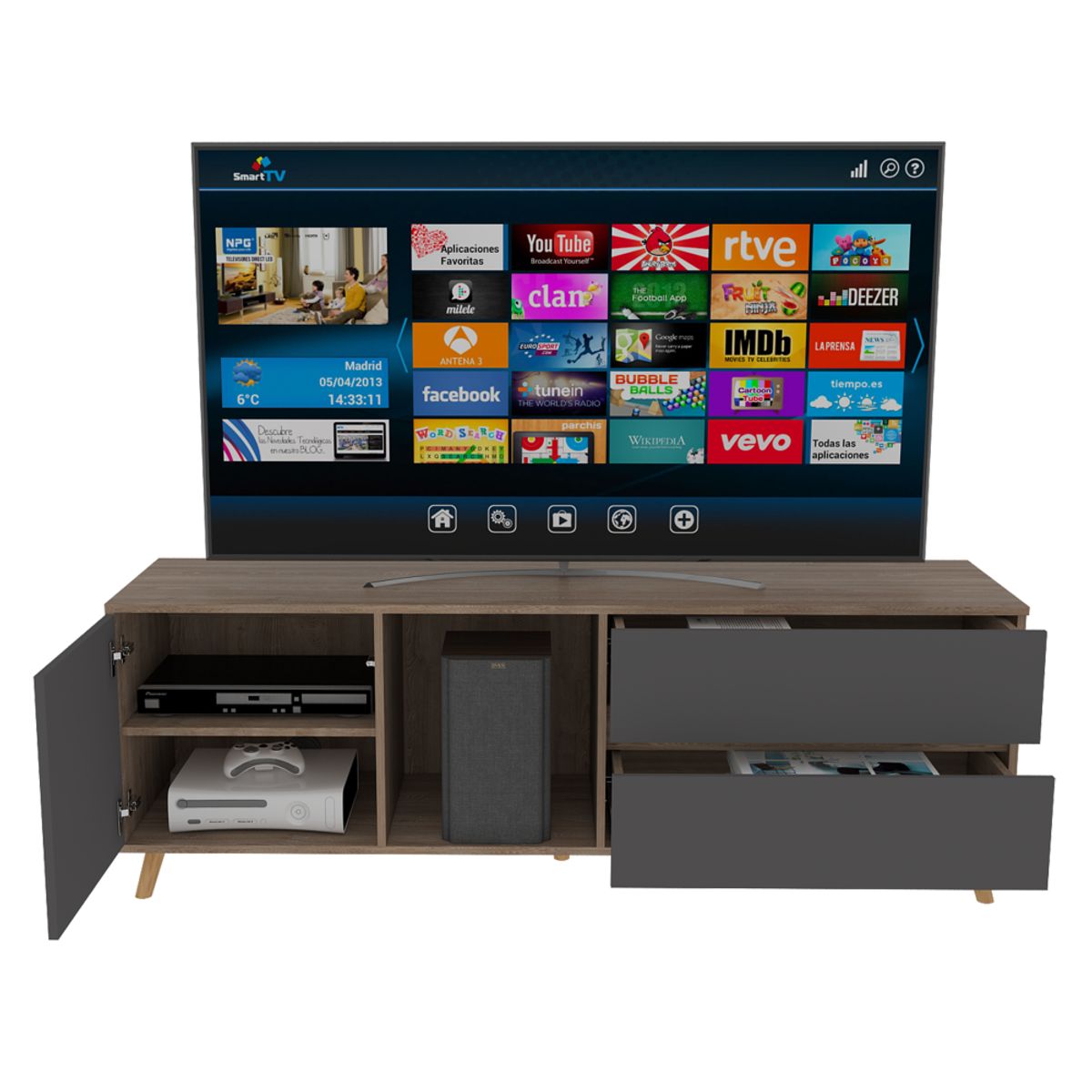 TUHOME - Rack TV 60" Con 2 Cajones Y 1 Puerta Fm-008C - Cafe Claro / Plomo