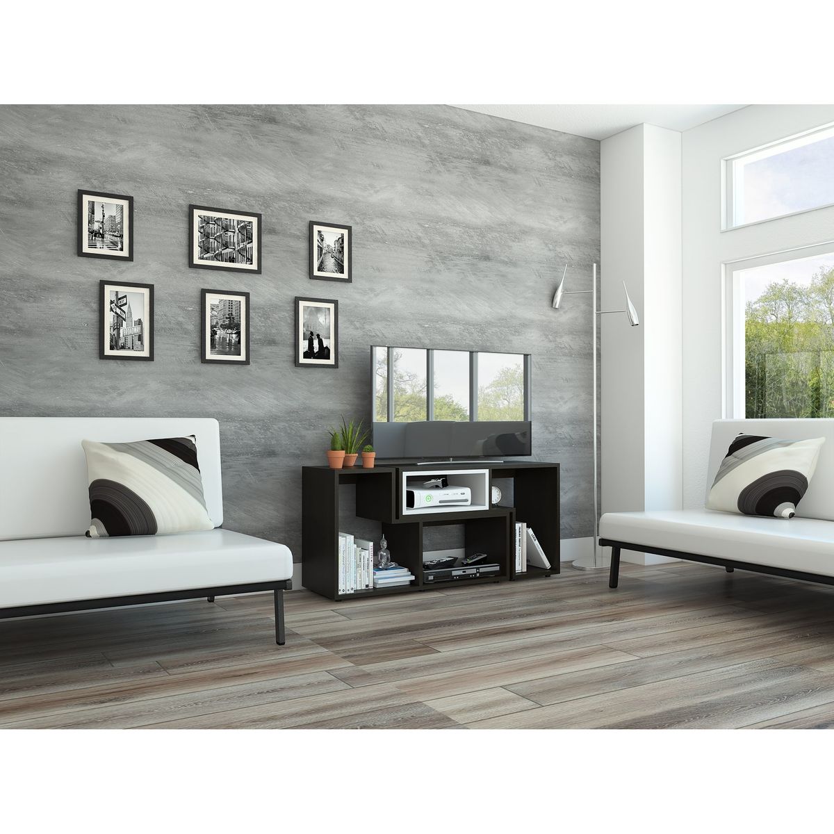 TUHOME - Rack TV 40 Extensible 120-160 Cm Wengue Y Blanco