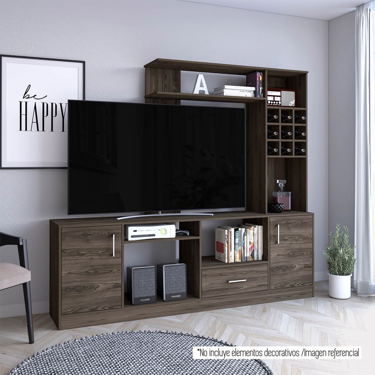 TUHOME - Estante TV 60" Bar Incluido Fm-001O - Cafe Oscuro