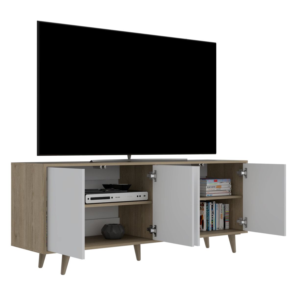 TUHOME - Rack TV 55 Bora Rovere Y Blanco 4 Puertas
