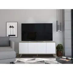 TUHOME - Rack TV 55 Bora Rovere Y Blanco 4 Puertas