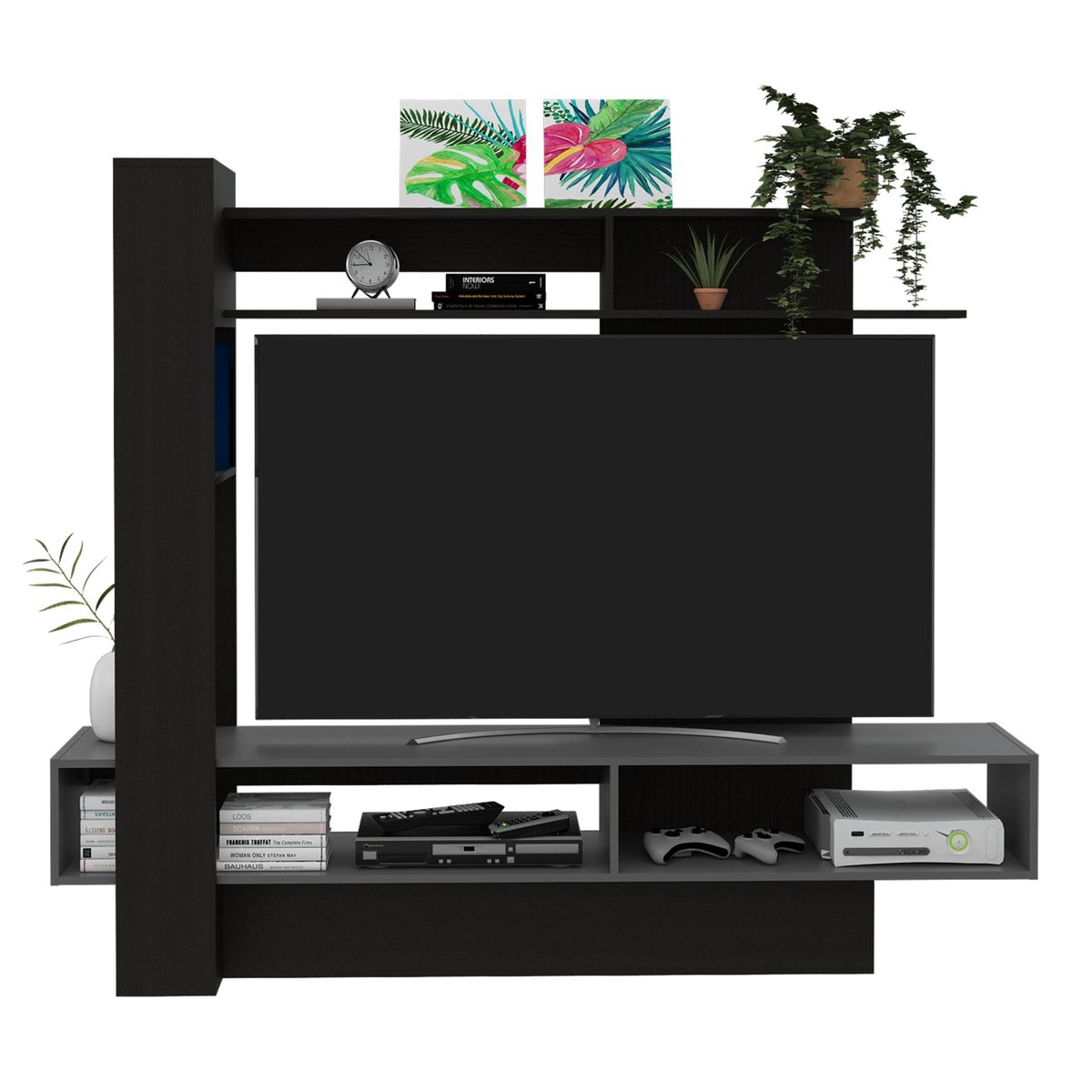 TUHOME - Estante TV 60 Flamenco Wengue Y Plomo 152X180X40 Cm