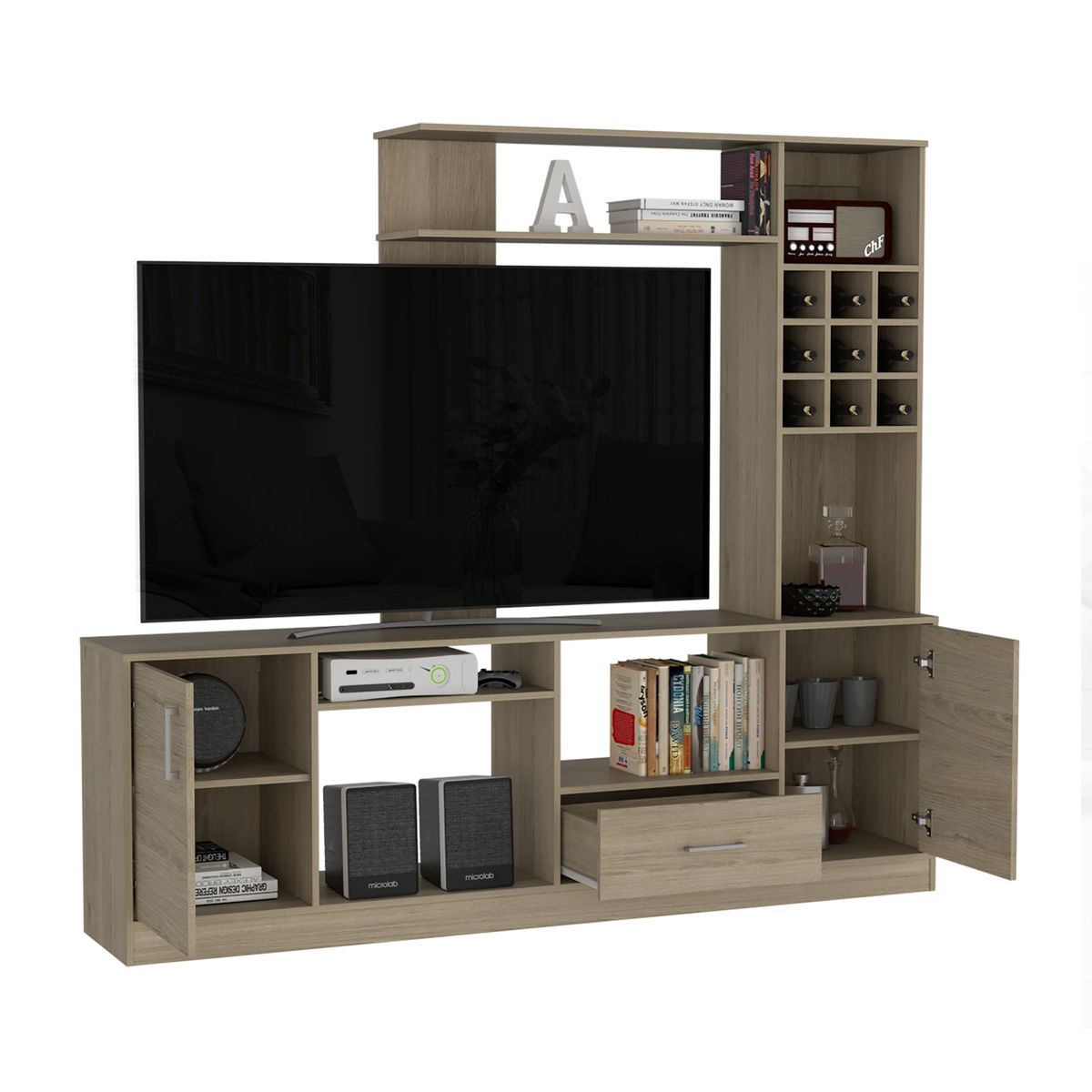 TUHOME - Estante Bar TV 60 9 Botelleros Kava Rovere 1807X200X376 Cm
