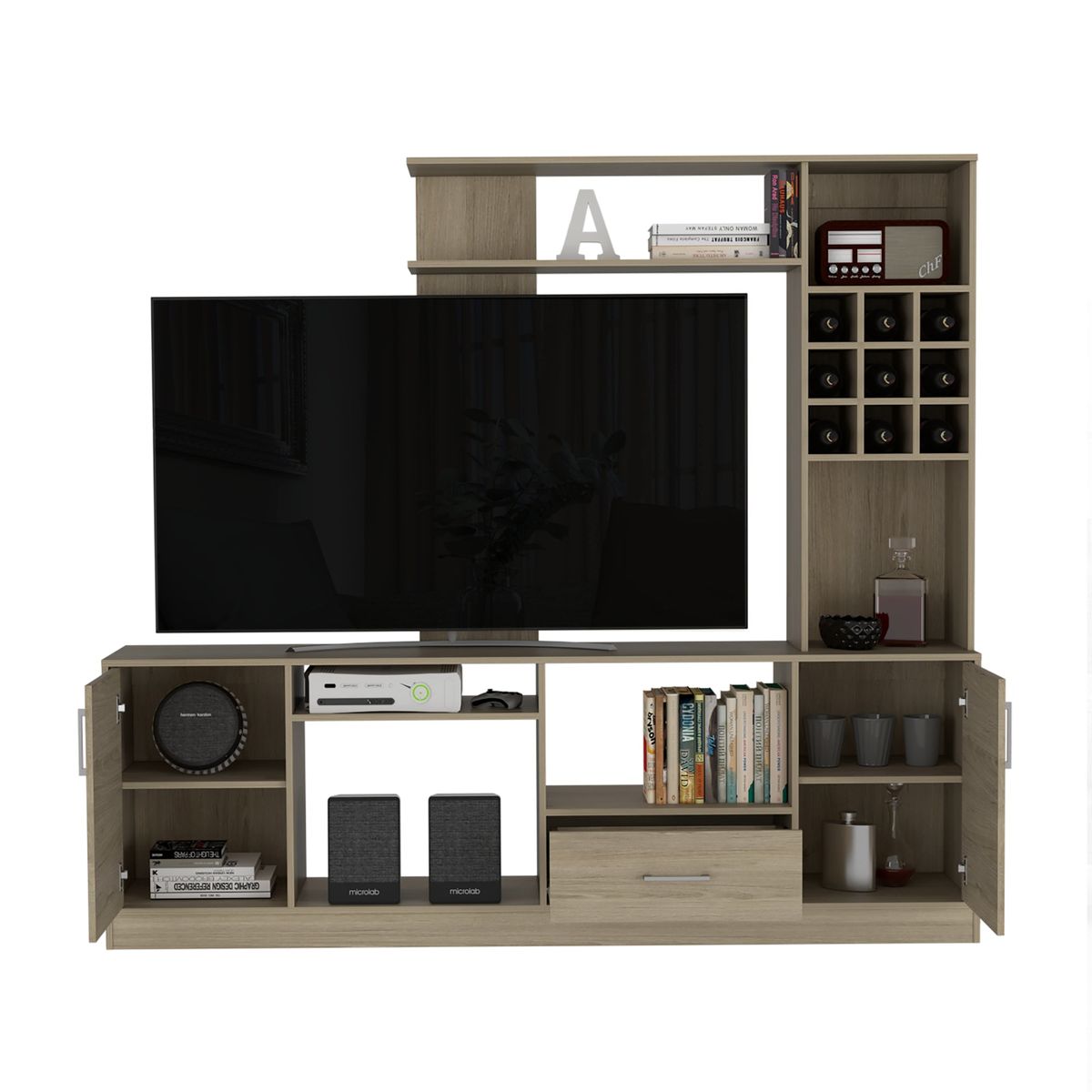 TUHOME - Estante Bar TV 60 9 Botelleros Kava Rovere 1807X200X376 Cm