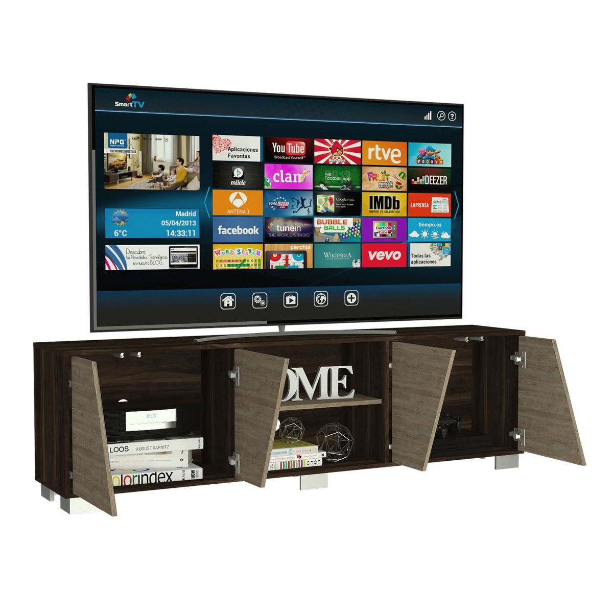 TUHOME - Rack TV 80 Fraktal Café Oscuro Y Miel 525X180X35 Cm